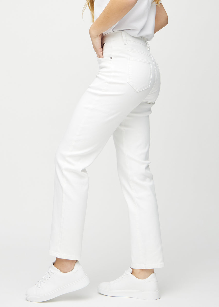 Regular-Jeans für Damen in Weiß, Farbe Marguerites. Seitenansicht an einem Model.